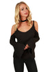 Sexy Black Cold Shoulder Bell Sleeve Sweater